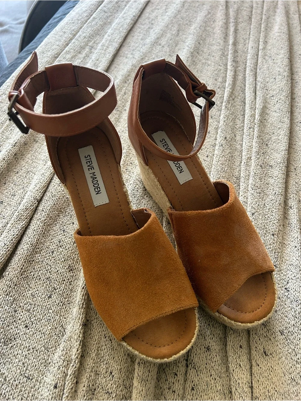 Steve Madden Camel Espadrille Wedge Sandals with Ankle Strap